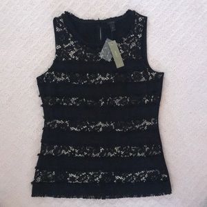 J Crew Black and Cream Mixed Fabric Shell